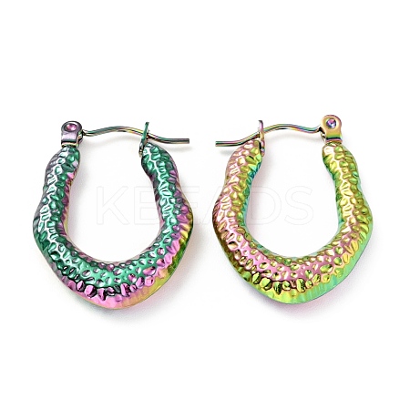 Ion Plating(IP) Rainbow Color 304 Stainless Steel Teardrop Chunky Hoop Earrings for Women EJEW-G293-14M-1