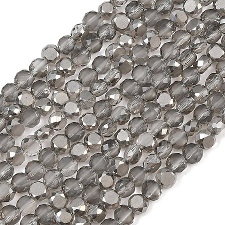 Faceted Flat Round Frosted Crystal Glass Beads Strands GLAA-F007-A03-1