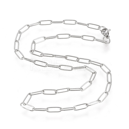 Non-Tarnish 304 Stainless Steel Paperclip Chain Necklace NJEW-M183-04P-1