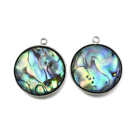 304 Stainless Steel Pave Natural Paua Shell Pendants STAS-Z125-01G-P-1