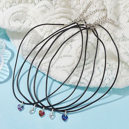 5Pcs 5 Color Glass Heart Pendant Necklaces Set NJEW-JN04476-S-1