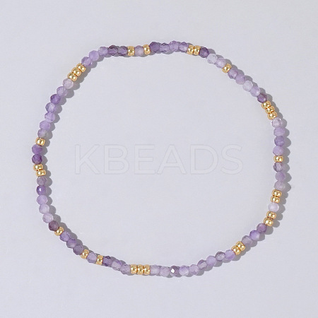 Bohemian Style Natural Amethyst Faceted Round Beaded Stretch Bracelets for Women's Fashion Luxury Versatile LS-BW4401-2-1