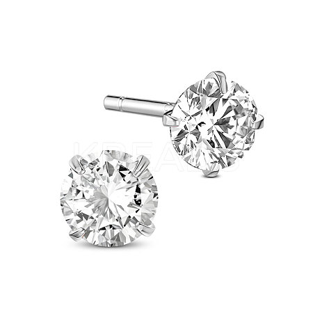 Rhodium Plated 925 Sterling Silver Four Pronged Ear Studs JE420A-03-1