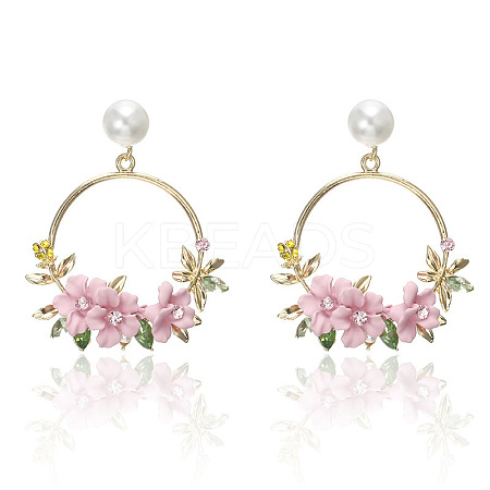 Ring with Flower Alloy & Rhinestone & Polymer Clay Stud Dangle Earrings FS-WGDD86E-04-1