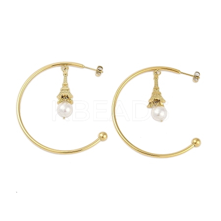 Ion Plating(IP) 304 Stainless Steel C-Shaped with Eiffel Tower Stud Earrings for Women EJEW-K281-33G-1