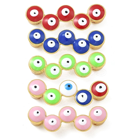 Rack Plating Brass Enamel Evil Eye Connector Charms KK-A234-025G-1