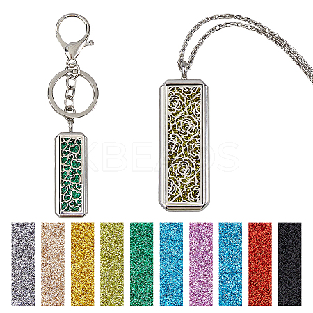 1Pc Alloy & Stainless Steel Hollow Flower Rectangle Diffuser Locket Pendant Cable Chain Necklaces NJEW-FH0001-26-1