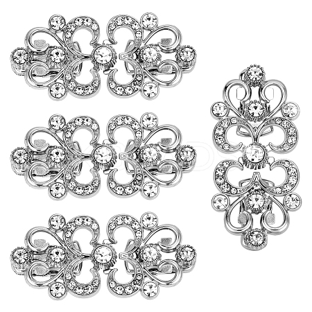 4Pcs Flower Alloy & Glass Cardigan Clips AJEW-PH0006-66AS-1