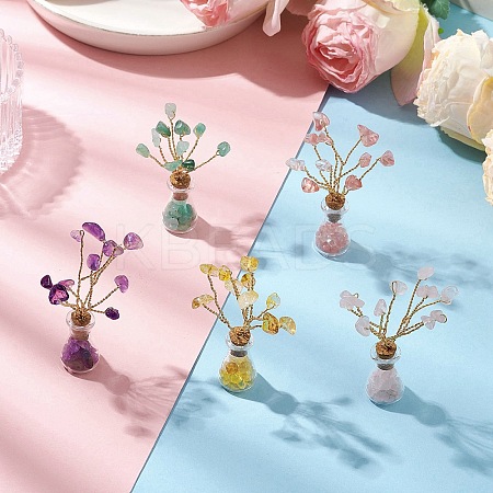 Natural Mixed Gemstone Chips Tree of Life Decorations AJEW-JD00013-1