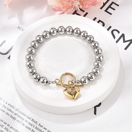 304 Stainless Steel Beaded Stretch Bracelets for Women BJEW-C089-06GP-1