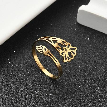304 Stainless Steel Cuff Rings for Women RJEW-F195-01G-1