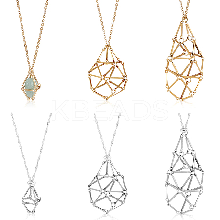 6Pcs 6 Styles 304 Stainless Steel Macrame Pouch Empty Stone Holder Necklace Making NJEW-GA00003-1