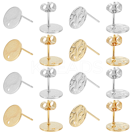8Pcs 4 Styles 201 Stainless Steel Flat Round Stud Earring Findings STAS-LP0001-18-1