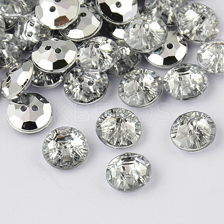 2-Hole Taiwan Acrylic Rhinestone Flat Round Buttons BUTT-F015-10mm-02-1