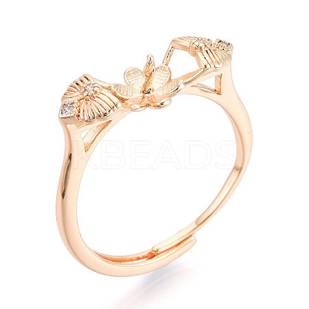 Flower & Bowknot Brass Micro Pave Clear Cubic Zirconia Adjustable Ring Settings KK-T076-78G-1