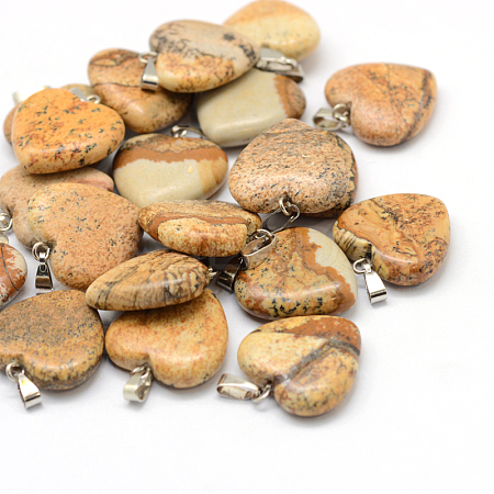 Heart Natural Picture Jasper Pendants G-Q438-16-1