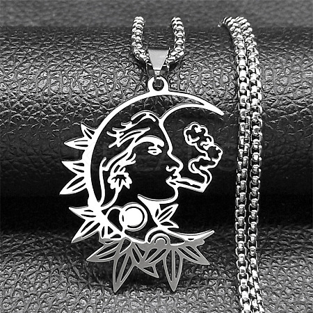 Gothic 201 Stainless Steel Hollow Moon Woman Pendant Necklaces NJEW-K283-04P-1
