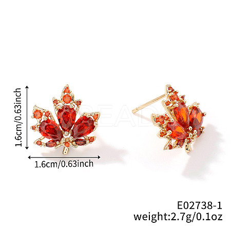 Cute Luxe Maple Leaf Sparkly Brass Stud Earrings for All Occasions LS-QV1797-2-1