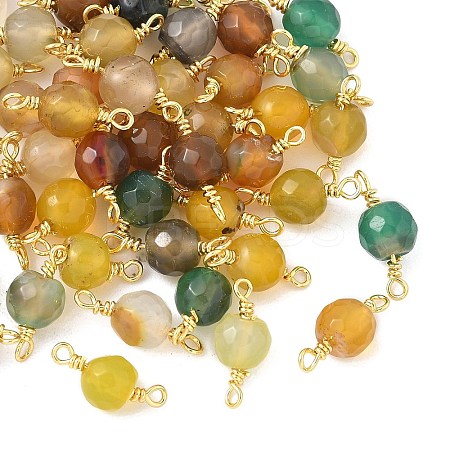 Dyed Natural Agate Faceted Round Connector Charms KK-C097-04G-02-1