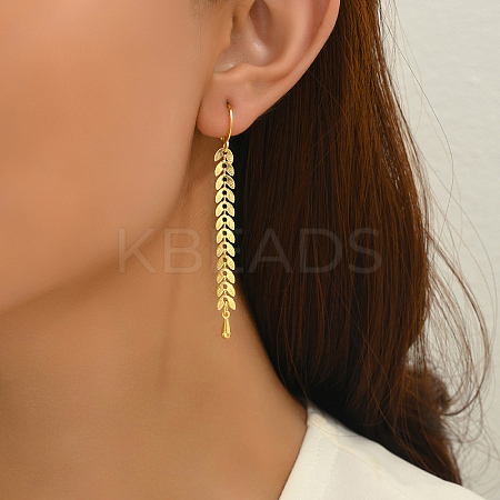 Fashionable Retro Brass Leaf Tassel Hoop Earrings NP2423-1