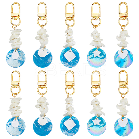 10Pcs 5 Styles Flat Round AB Color Plated Capiz Shell Pendant Decorations HJEW-FH00144-1