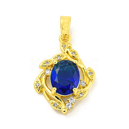 Brass Micro Pave Blue Cubic Zirconia Pendants KK-P263-06D-G-1