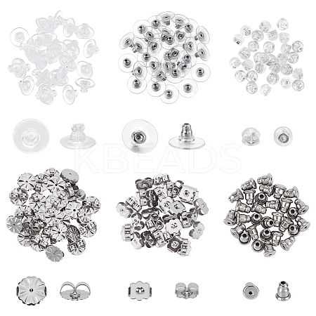 6 Styles 304 Stainless Steel & Silicone & 316 Surgical Stainless Steel Ear Nuts STAS-ME0001-01-1