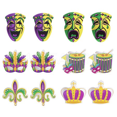 12Pcs 6 Style MARDI GRAS Carnival Double-Sided Transparent Acrylic Pendant SACR-CJ0001-67-1