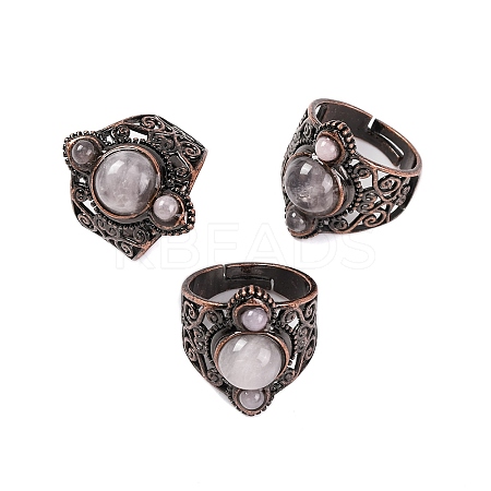 Natural Rose Quartz Retro Finger Rings RJEW-B067-01R-18-1