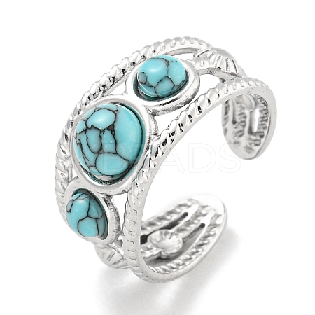 304 Stainless Steel Synthetic Turquoise Cuff Rings G-Z056-06P-02-1