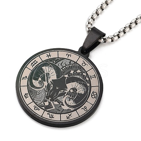 Retro Mandala 201 Stainless Steel Box Chain Constellation Pendant Necklaces for Women Men LS-NJEW-M223-01B-1