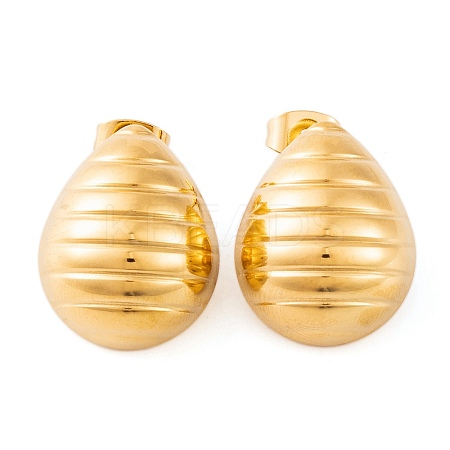 Ion Plating(IP) Teardrop 304 Stainless Steel Stud Earrings for Women EJEW-L272-023G-1