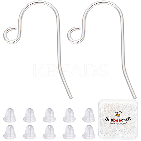 200Pcs Brass Earring Hooks with 200Pcs Plastic Ear Nuts FIND-BBC0015-81-1