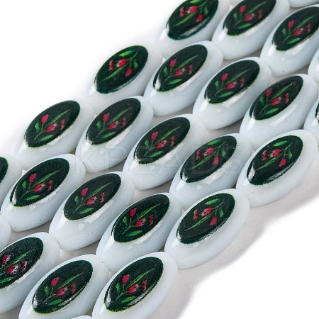 Printing Glass Oval Beads for Necklaces Bracelets Making GLAA-B020-01A-05-1