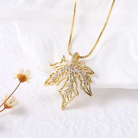 Brass Micro Pave Clear Cubic Zirconia Pendant Necklaces for Women NJEW-D305-03G-02-1