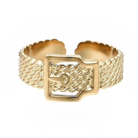 304 Stainless Steel Belt Buckle Shape Cuff Ring RJEW-T023-59G-1
