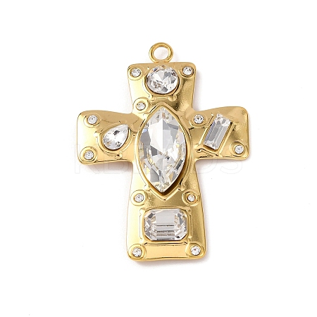 304 Stainless Steel Cubic Zirconia Pendants X-STAS-Z182-07G-02-1