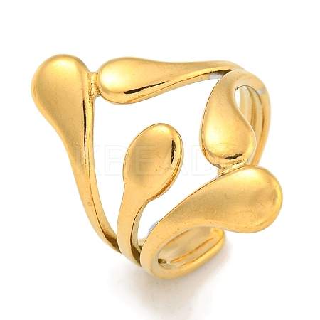 Ion Plating(IP) 304 Stainless Steel Teardrop Open Cuff Ring for Women RJEW-A043-14G-1
