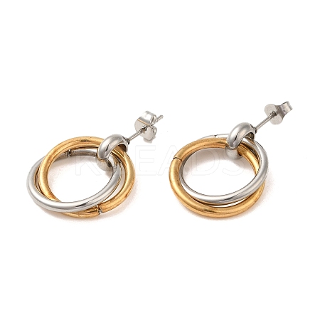 Double Rings 304 Stainless Steel Stud Earrings for Women EJEW-U003-20-1