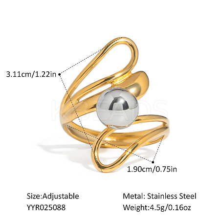 European Style Hollow Design Stainless Steel Beaded Adjustable Open Cuff Rings ZU9443-3-1