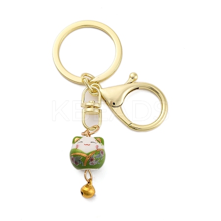 Fortune Cat Porcelain Pendant Keychain KEYC-G064-03F-1