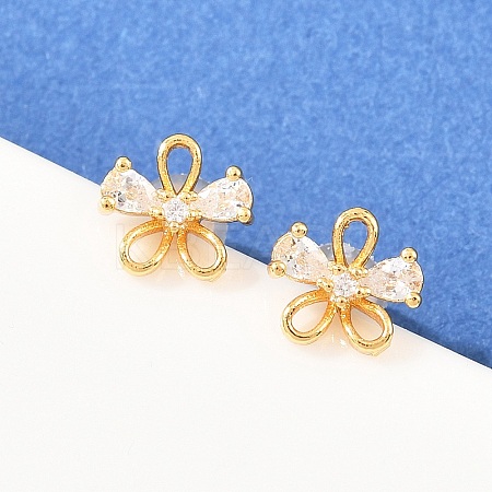 Flower Brass Micro Pave Clear Cubic Zirconia Stud Earrings for Women EJEW-A150-03G-1