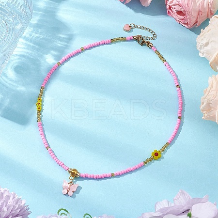 Glass Seed Beads & Flower Handmade Lampwork Beaded Necklaces NJEW-MZ00065-01-1