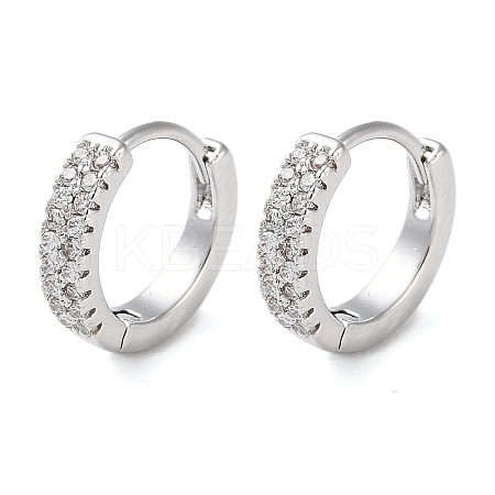 Brass Micro Pave Clear Cubic Zirconia Hoop Earrings LS-EJEW-S234-01P-1