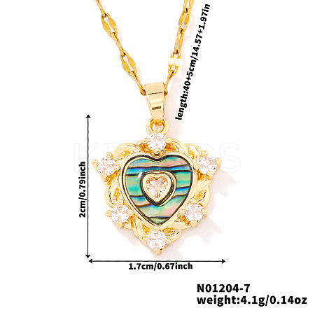 Brass Clear Cubic Zirconia Heart-shaped Pendant Necklaces PR0180-4-1