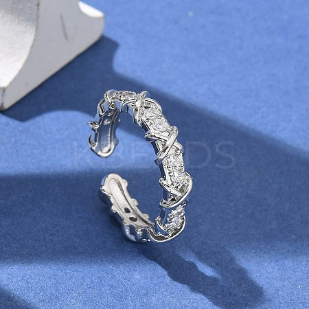 Brass Micro Pave Clear Cubic Zirconia Open Cuff Rings RJEW-G336-03P-1