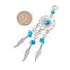 6Pcs 6 Styles Natural & Synthetic Mixed Gemstone & Alloy Woven Web/Net with Feather Big Pendants PALLOY-JF03443-2