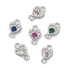 Brass Pave Cubic Zirconia Heart Connector Charms KK-G548-18P-1