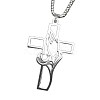 Hollow Cut Cross with Praying Hand 201 Stainless Steel Pendant Necklaces for Men FS-WG70CE0-01-5
