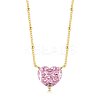 Heart 925 Sterling Silver Pave 8A Pink Cubic Zirconia Pendant Satellite Chain Necklaces for Women NJEW-F330-01G-1